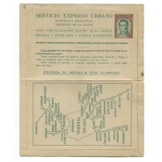 ARGENTINA 1936 ENTERO POSTAL EXPRESSO URBANO $ 1,40 DE PROCERES Y RIQUEZAS 1 LINEA DEL MENSAJE ANULADA POR EL CORREO